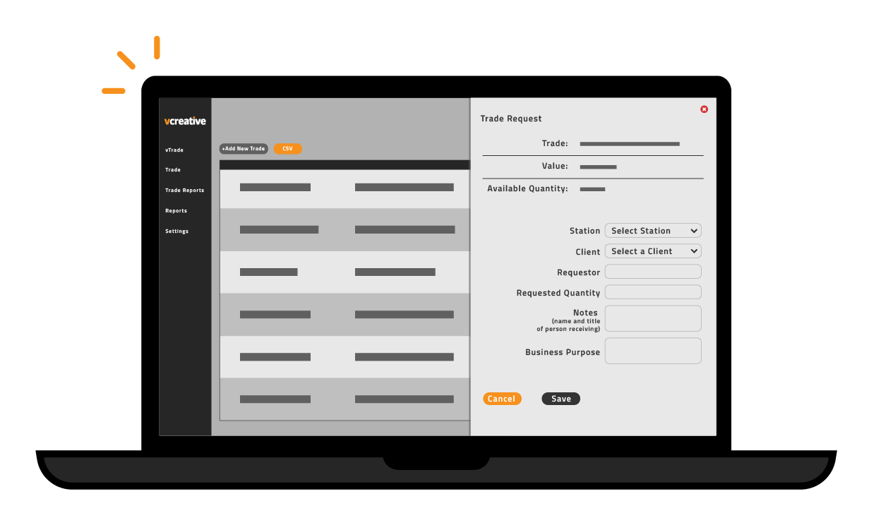 vCreative-vTrade-trade-request-dashboard